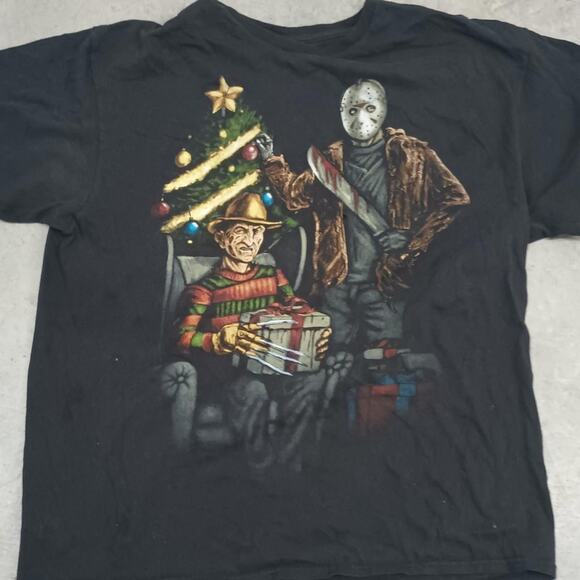 Nightmare Elm Street x Friday the 13th - Halloween on Christmas Mens XL T-Shirt - Picture 2 of 4